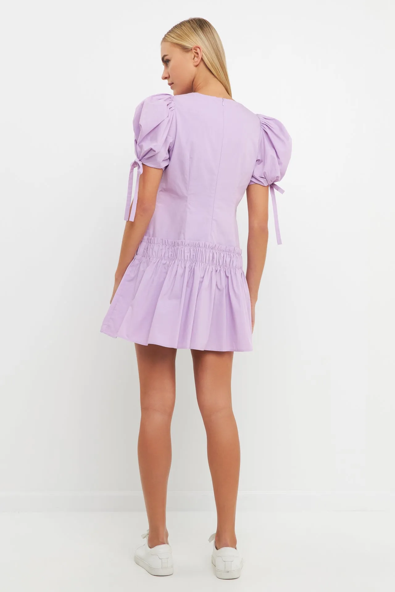 Poplin Ruffle Dress with Tied Detail