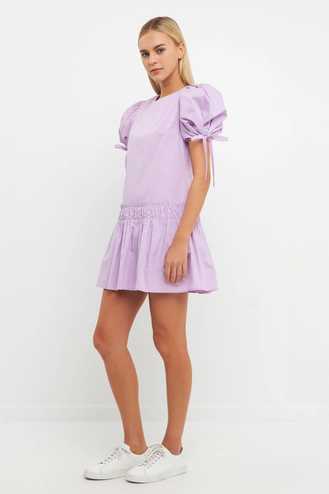 Poplin Ruffle Dress with Tied Detail