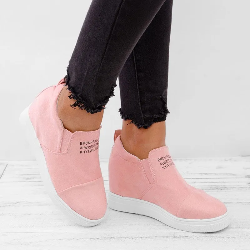 Purpdrank - Women Faux Suede Wedge heel Sneakers Slip on Breathable Shoes