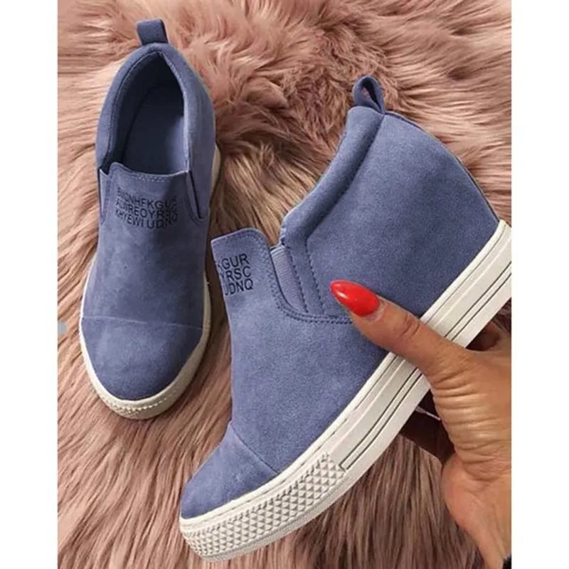 Purpdrank - Women Faux Suede Wedge heel Sneakers Slip on Breathable Shoes