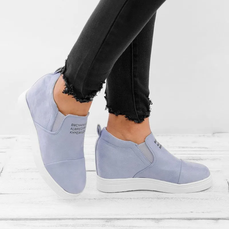 Purpdrank - Women Faux Suede Wedge heel Sneakers Slip on Breathable Shoes