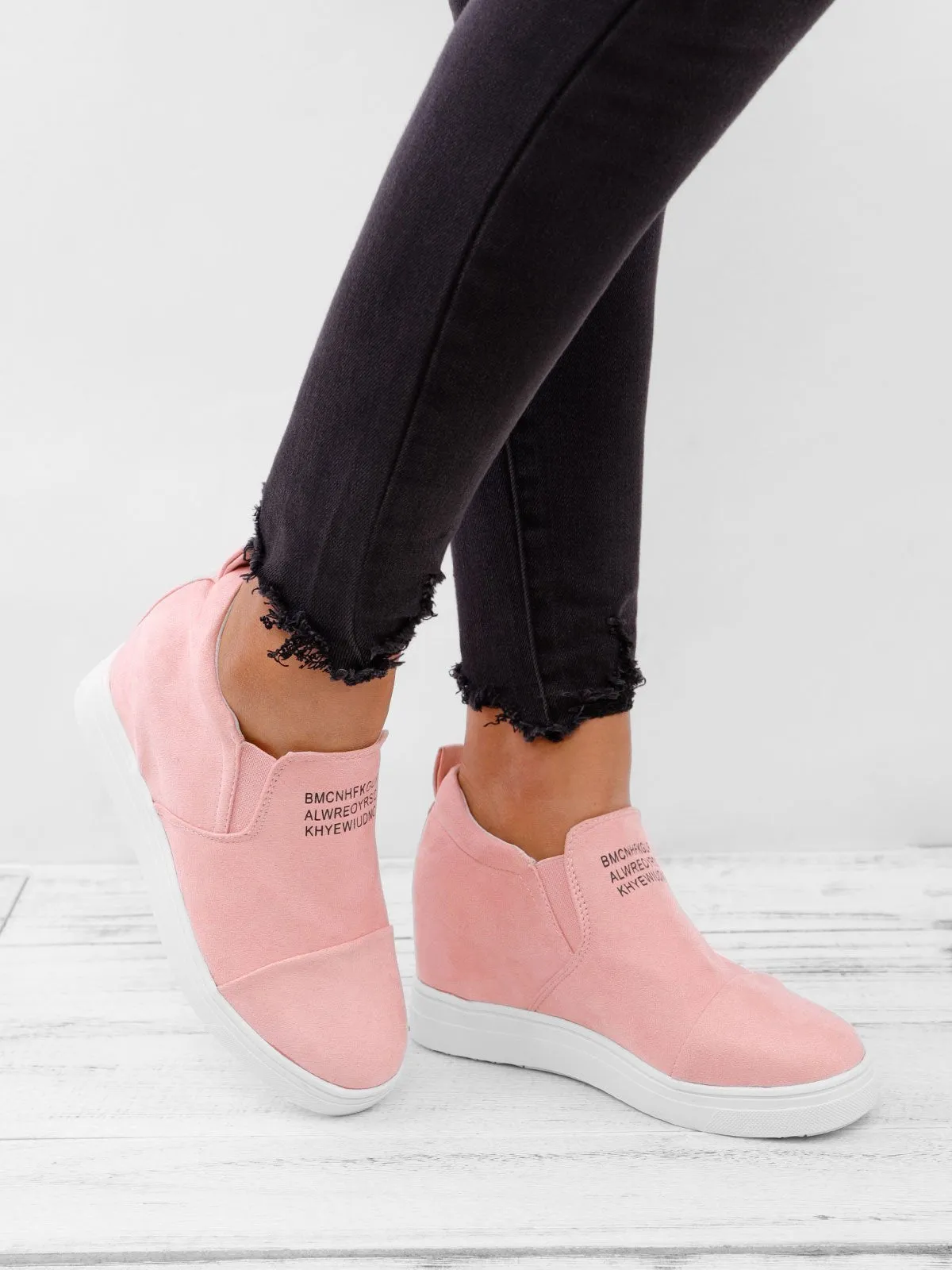 Purpdrank - Women Faux Suede Wedge heel Sneakers Slip on Breathable Shoes