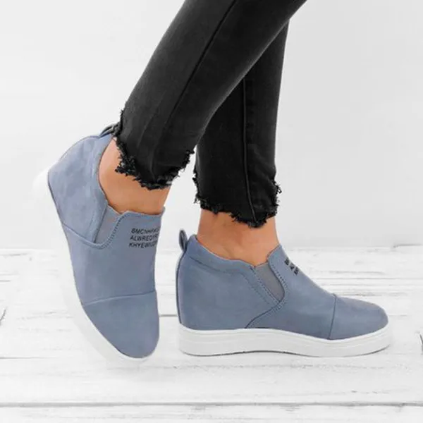 Purpdrank - Women Faux Suede Wedge heel Sneakers Slip on Breathable Shoes