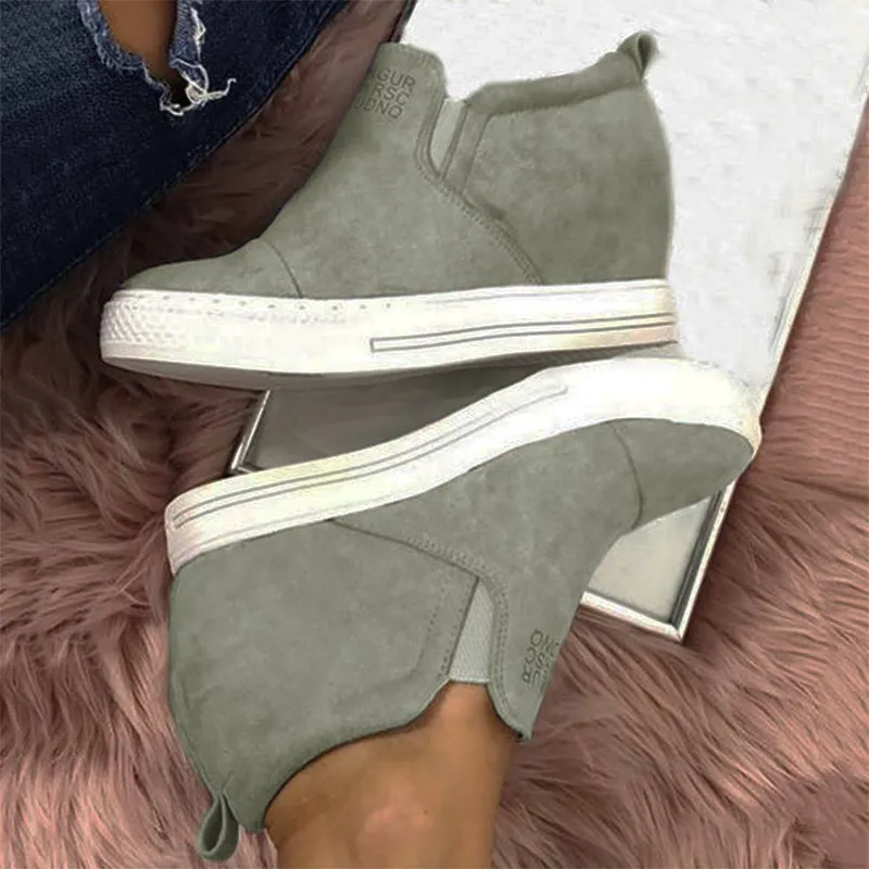 Purpdrank - Women Faux Suede Wedge heel Sneakers Slip on Breathable Shoes