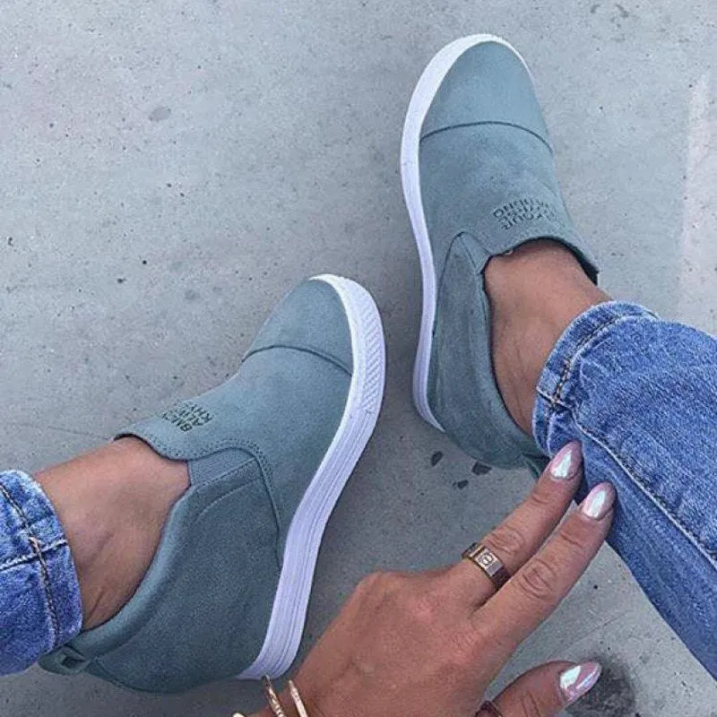 Purpdrank - Women Faux Suede Wedge heel Sneakers Slip on Breathable Shoes