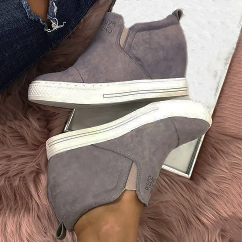 Purpdrank - Women Faux Suede Wedge heel Sneakers Slip on Breathable Shoes