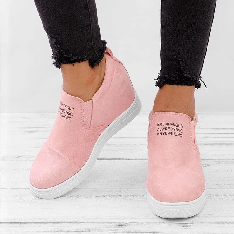 Purpdrank - Women Faux Suede Wedge heel Sneakers Slip on Breathable Shoes