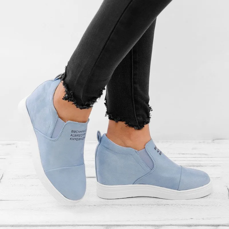 Purpdrank - Women Faux Suede Wedge heel Sneakers Slip on Breathable Shoes