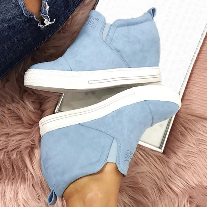 Purpdrank - Women Faux Suede Wedge heel Sneakers Slip on Breathable Shoes