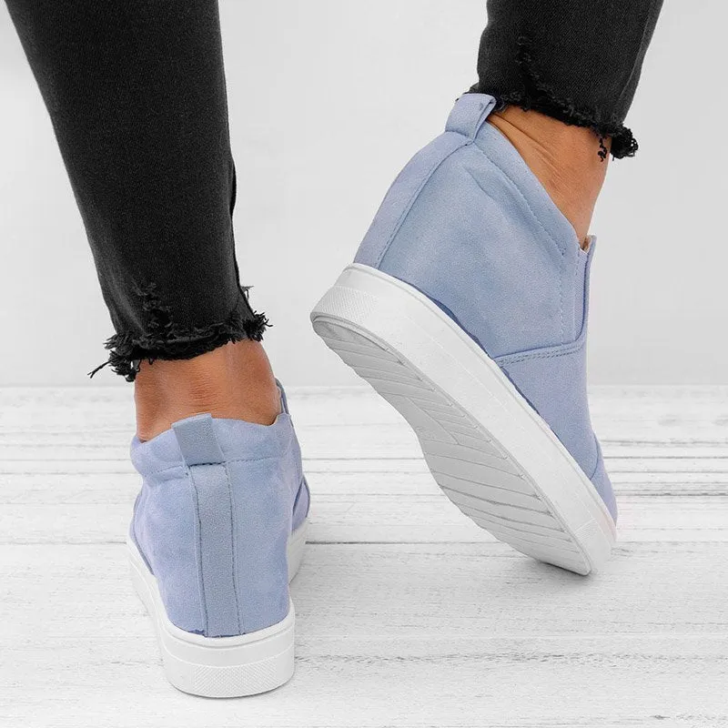 Purpdrank - Women Faux Suede Wedge heel Sneakers Slip on Breathable Shoes