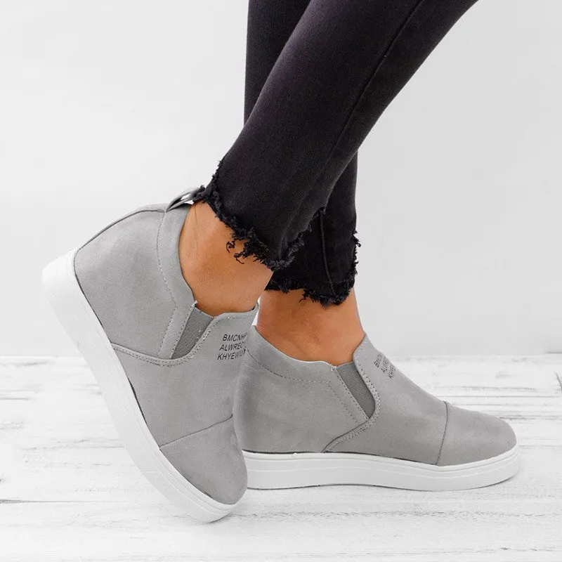 Purpdrank - Women Faux Suede Wedge heel Sneakers Slip on Breathable Shoes