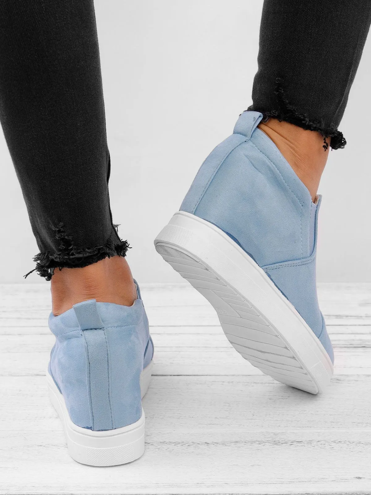 Purpdrank - Women Faux Suede Wedge heel Sneakers Slip on Breathable Shoes