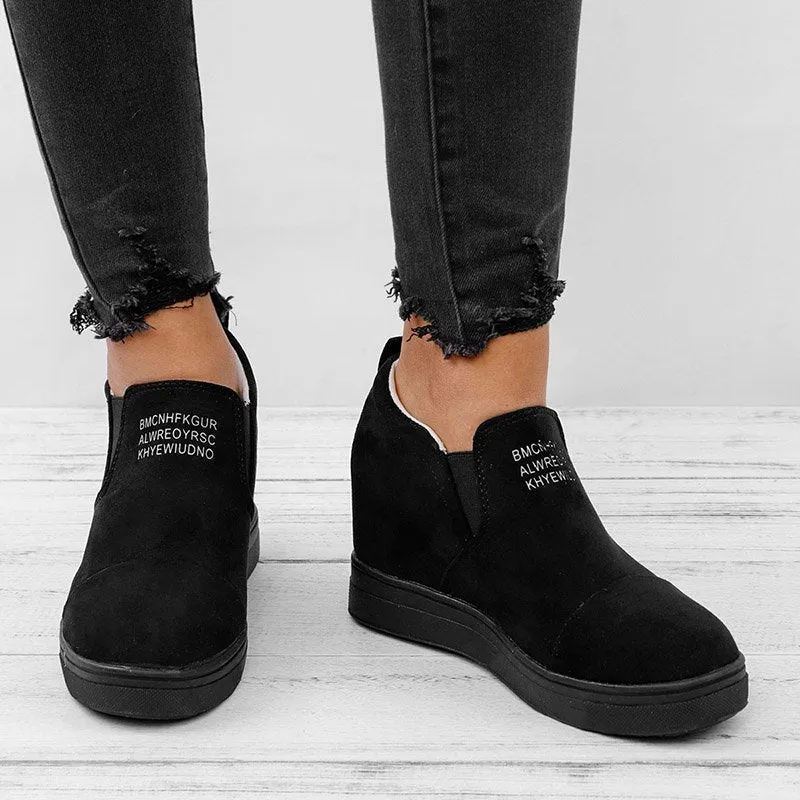 Purpdrank - Women Faux Suede Wedge heel Sneakers Slip on Breathable Shoes