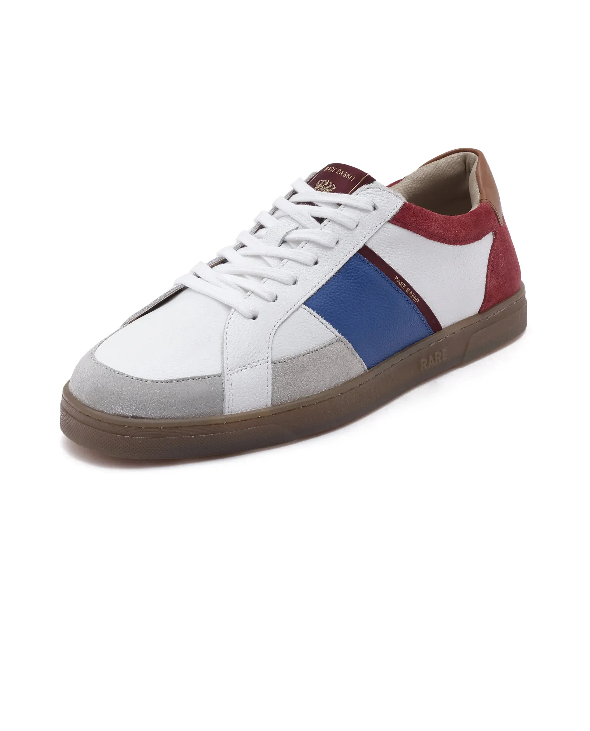 Rare Rabbit Men Luna White Genuine Milled Leather and Premium Suede Colorblocked Lace-Up Shoes