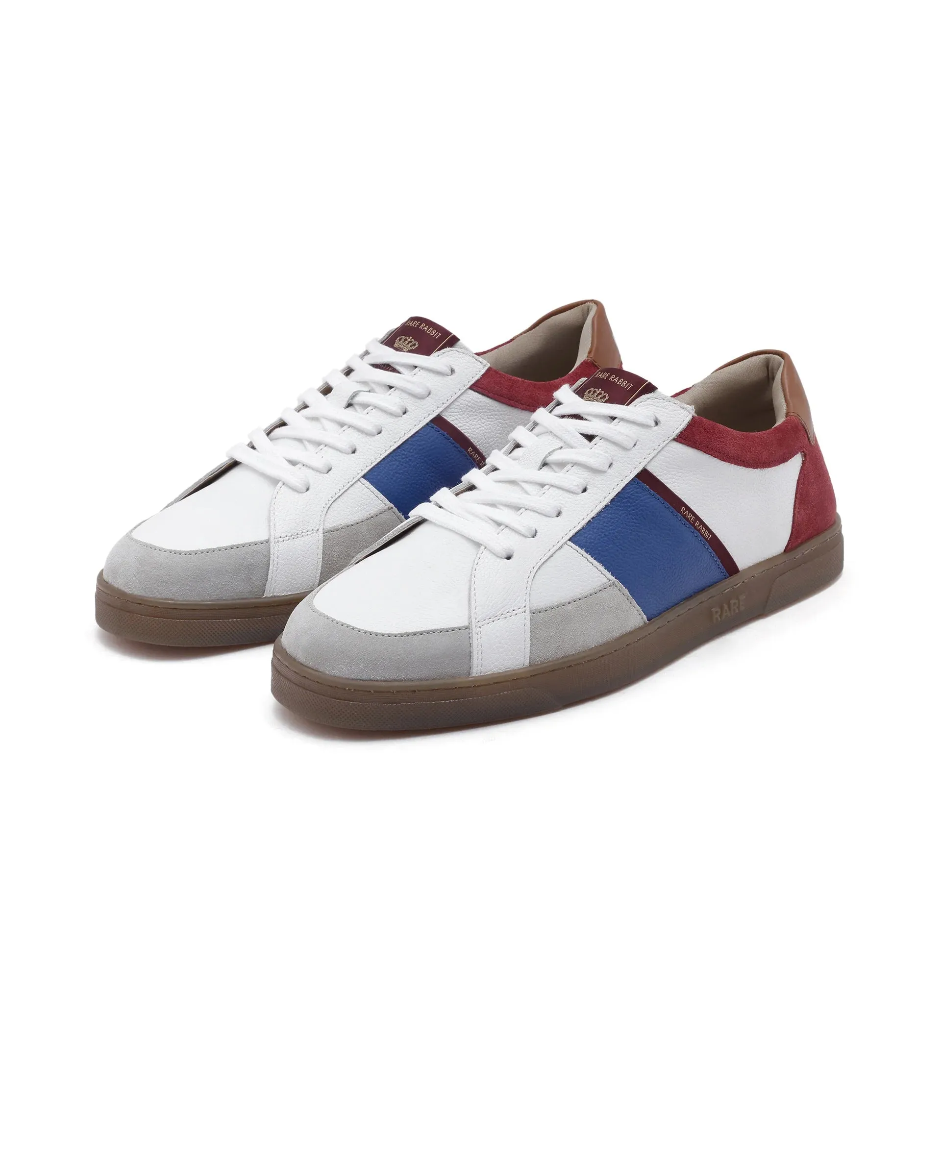 Rare Rabbit Men Luna White Genuine Milled Leather and Premium Suede Colorblocked Lace-Up Shoes