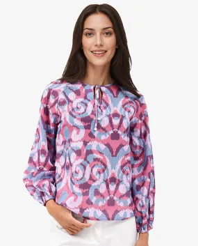 Rareism Women Portia Multi Linen Fabric Raglan Sleeves Tie Up Neck Tie Up Closure Abstract Print Top