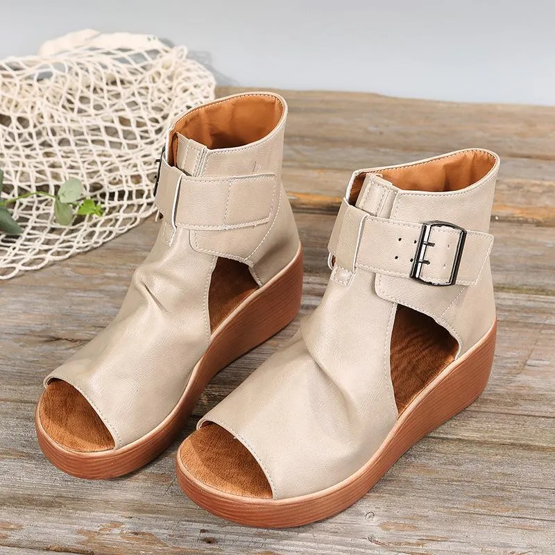 Roman wedge high top fishmouth sandals