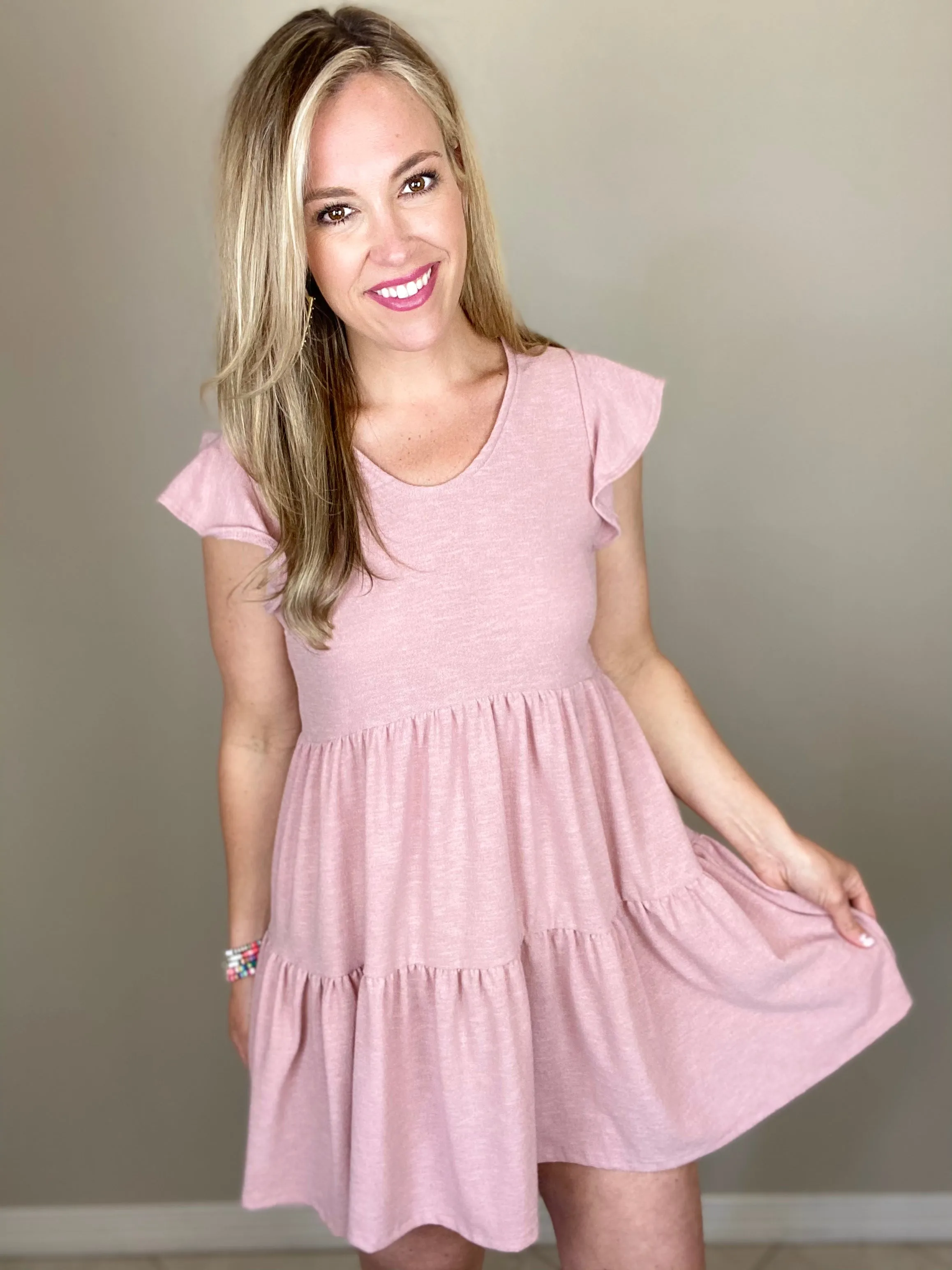 Ruffled Tiered Dress- Dusty Pink