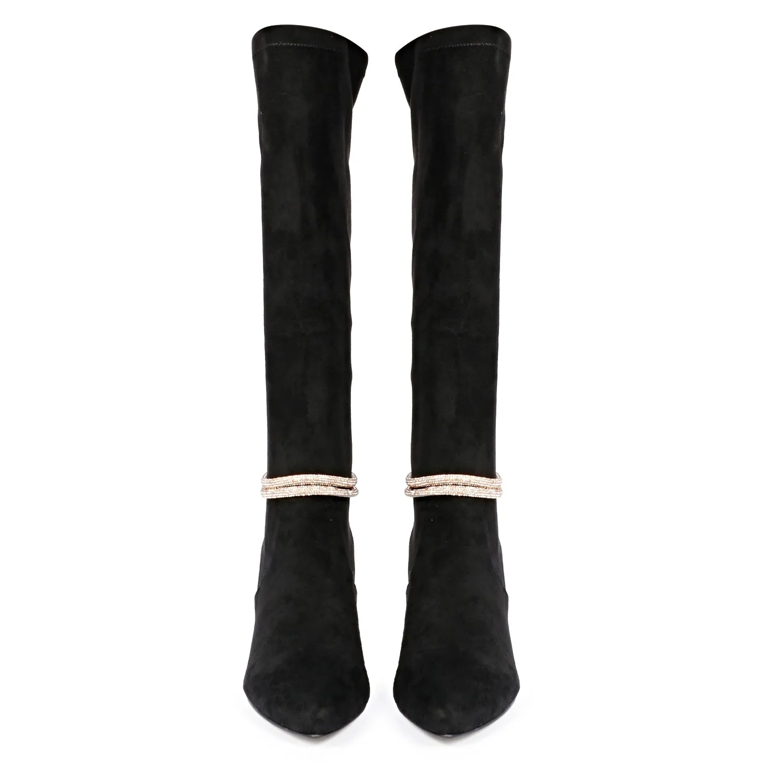 Saint Lumina Golden Cord String Black Stretch Suede Long Boots