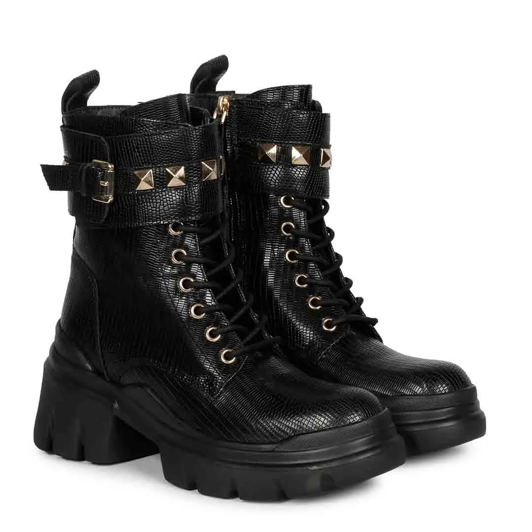 Saint Stella Black Leather Lace Up High Ankle Boots