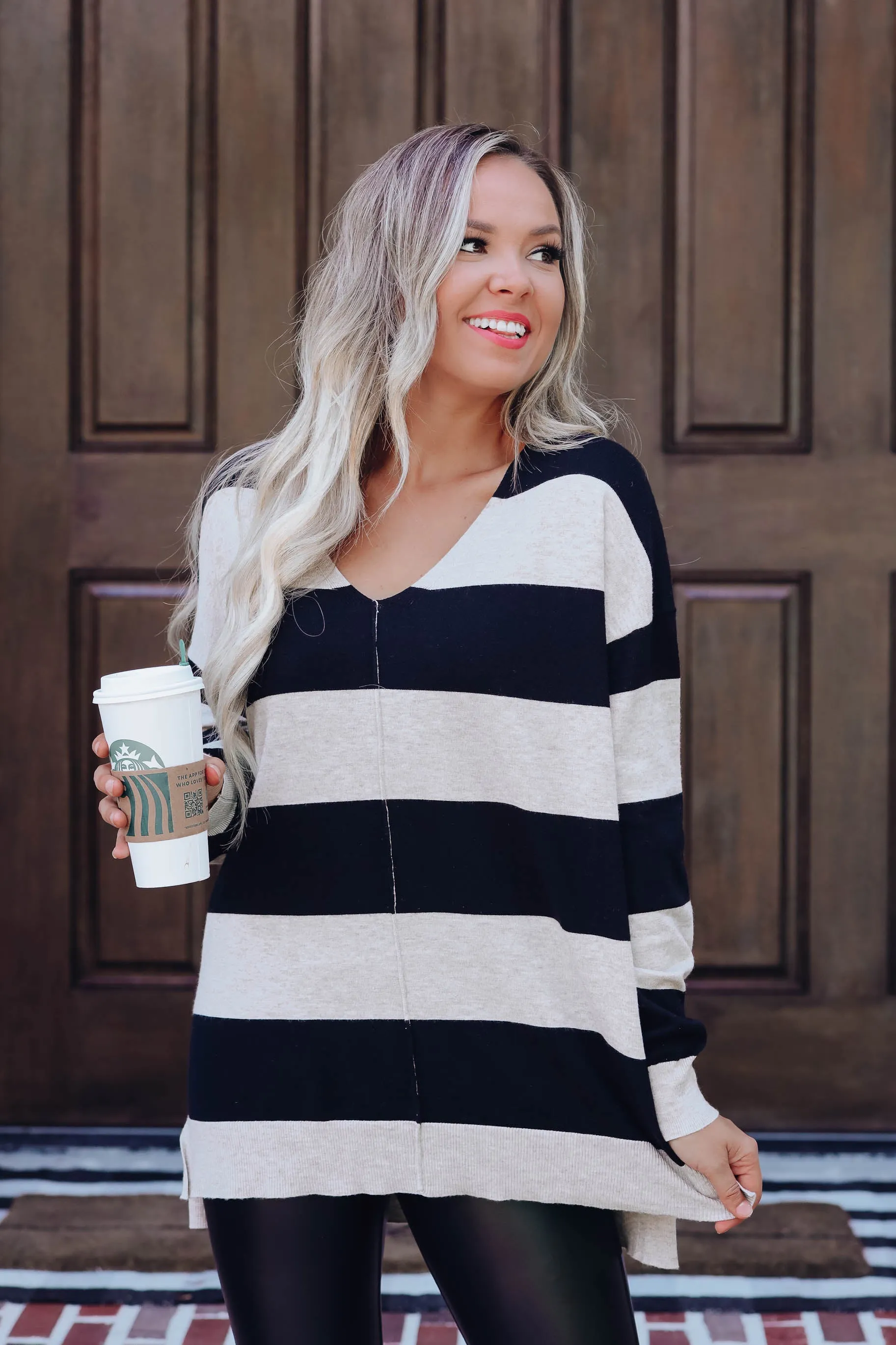 Salvador Striped V-Neck Sweater - Black