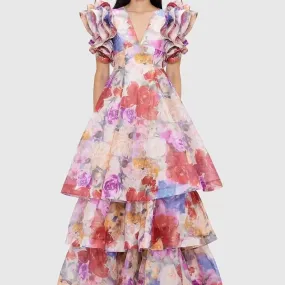 Sasha V-Neck Floral Layered Maxi Dress