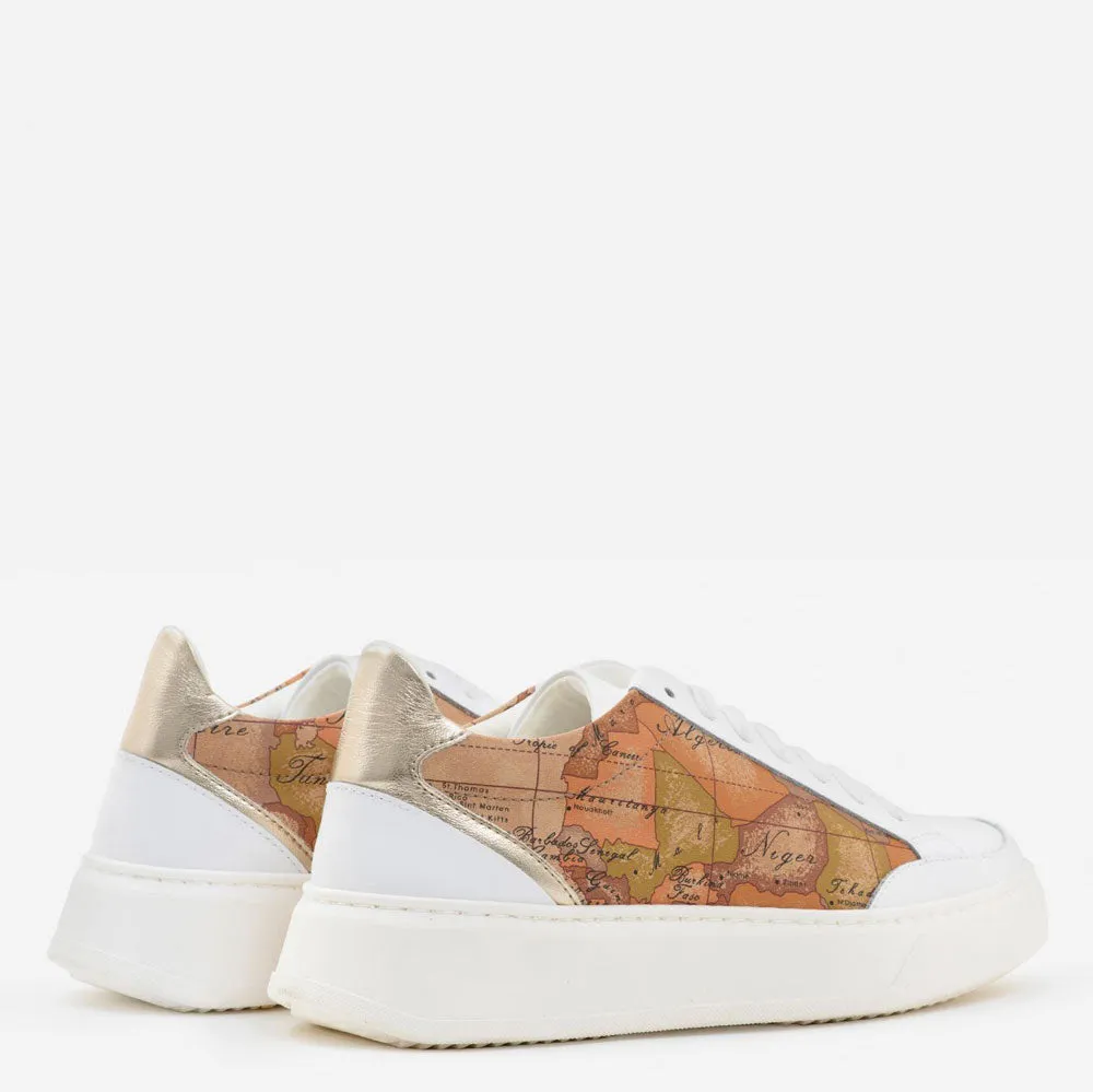 Scarpe Donna 1A Classe Alviero Martini Sneakers in Pelle Bianca con Inserti Geo Classic 0084