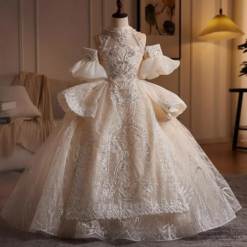 Sequin Wedding Flower Girl Fluffy Girls Evening Dress Birthday Party Princess Dress