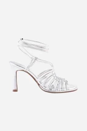 Seychelles Te Amo Ankle Wrap Sandal in Metallic Leather Silver