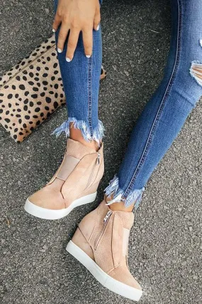 Side Zipper Sneakers Wedges