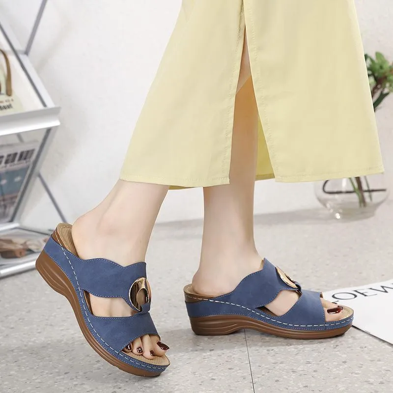 Simple casual wedge metal slippers