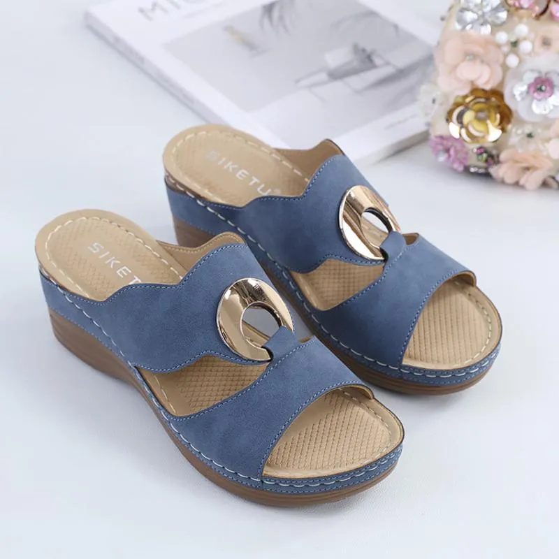 Simple casual wedge metal slippers