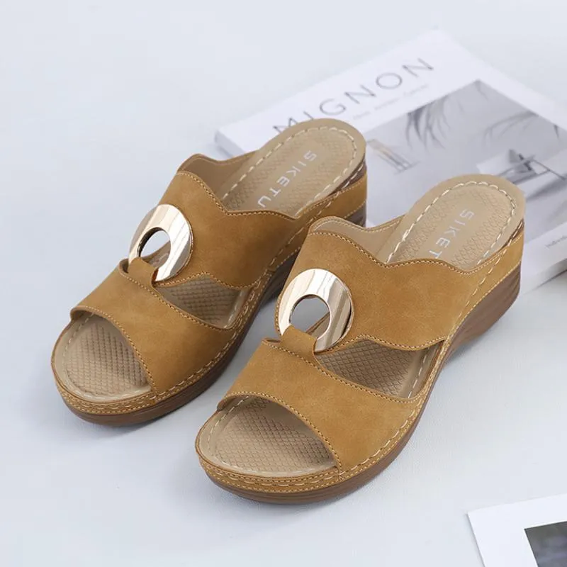 Simple casual wedge metal slippers