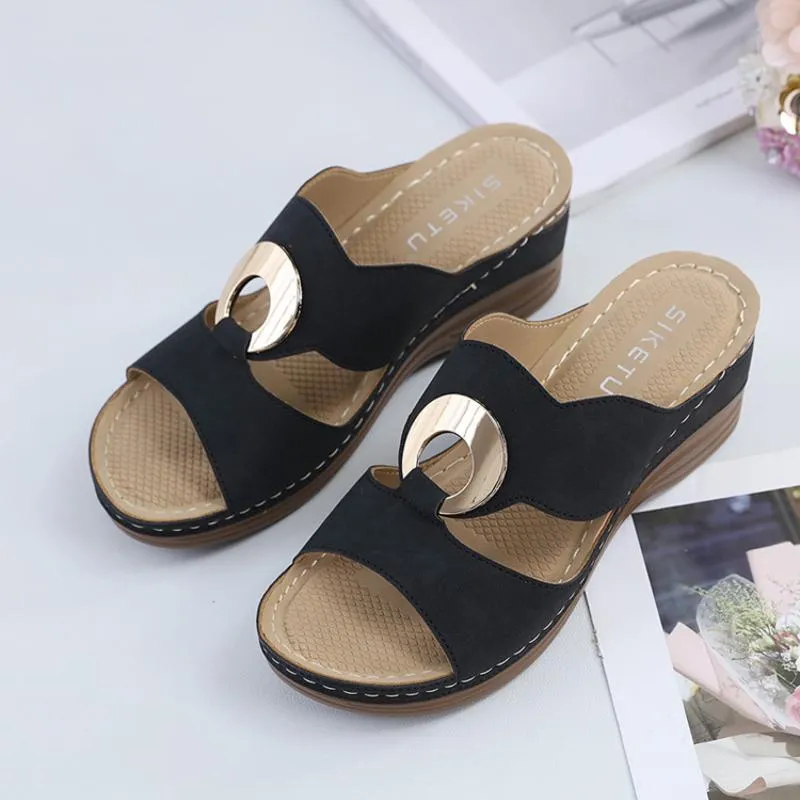 Simple casual wedge metal slippers