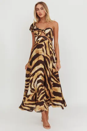 Skyla One Shoulder Ruffle Maxi Dress Leopard