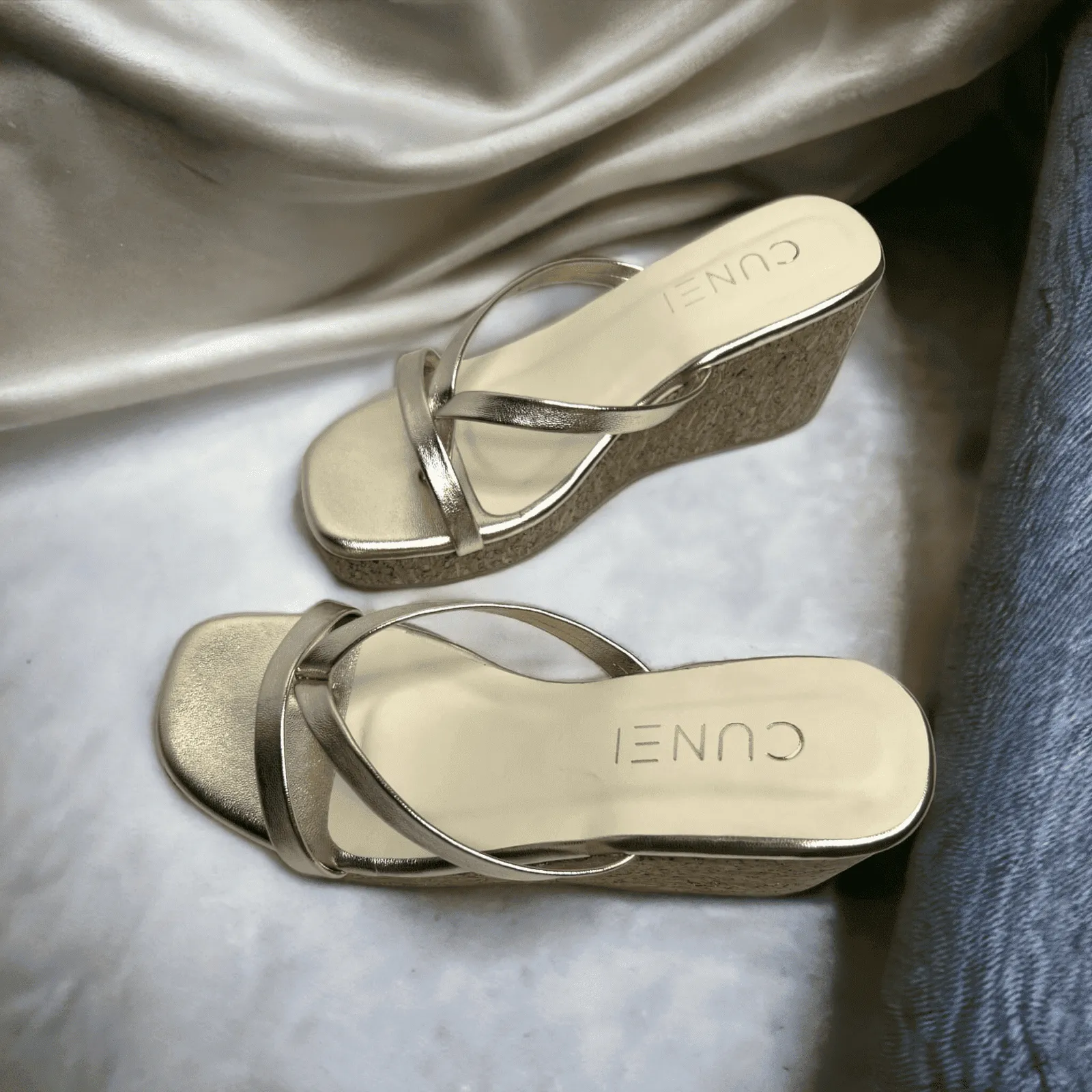 Sleek and Stylish Golden Wedges