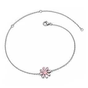 Sterling Silver 18k Rose Gold Plated Daisy Flower Charm Anklet, Adjustable Length