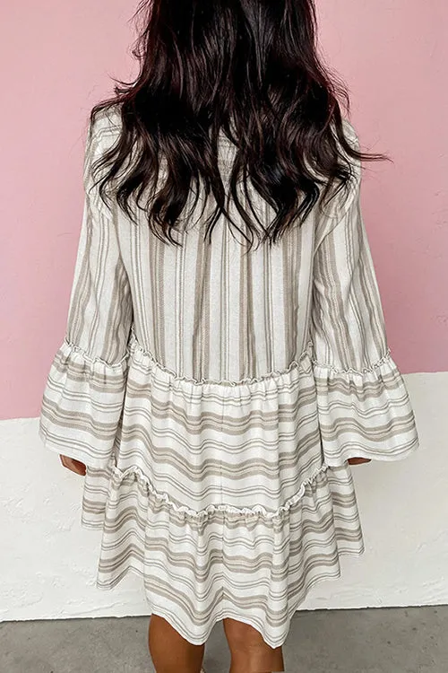 Striped Flares Sleeve Tiered Mini Dress