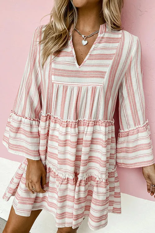 Striped Flares Sleeve Tiered Mini Dress