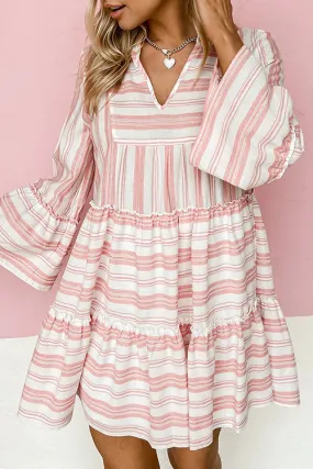 Striped Flares Sleeve Tiered Mini Dress