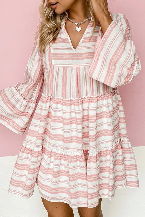 Striped Flares Sleeve Tiered Mini Dress