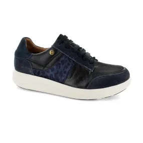 Strive Stellar Ladies Navy Leopard Leather Arch Support Lace Up Trainers