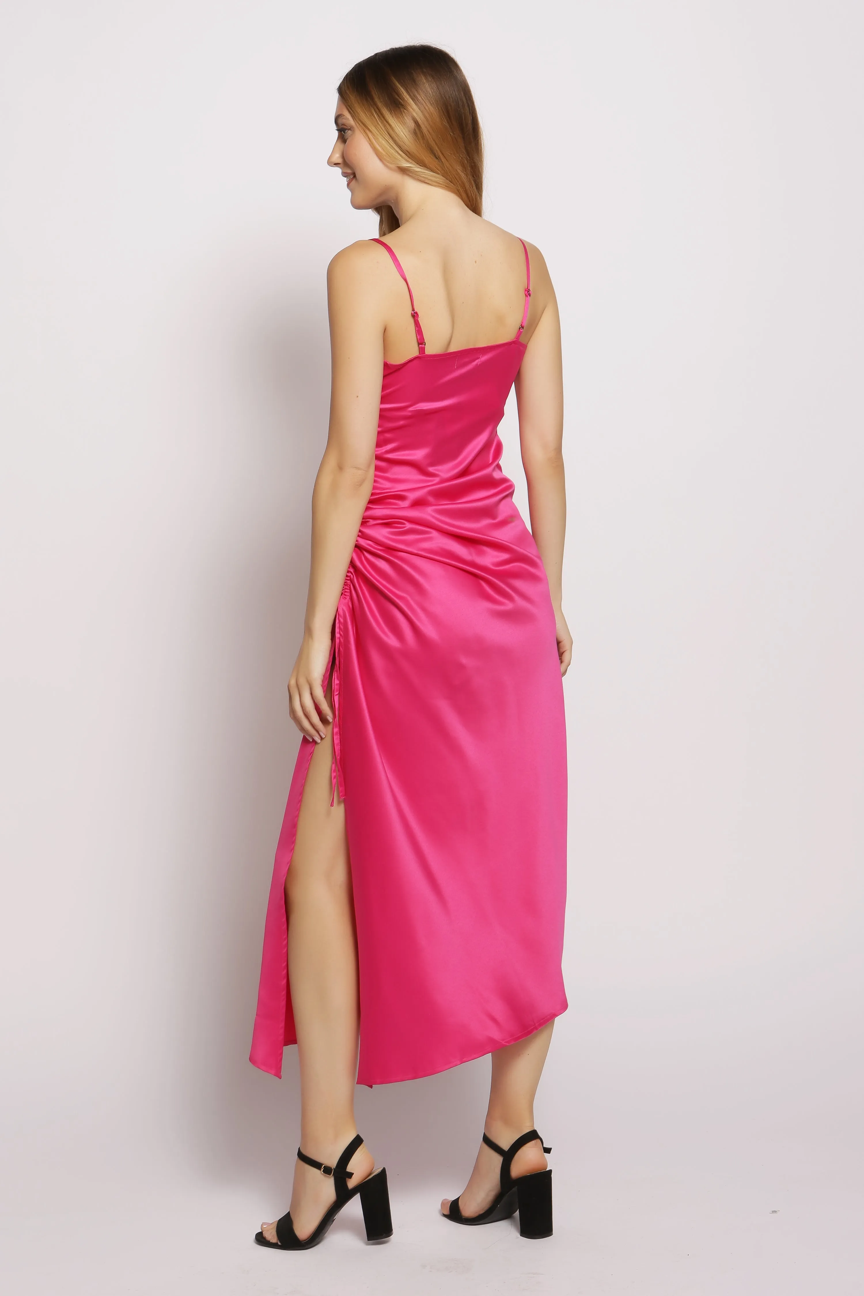 Sweet Heart Neck Ruched Satin Dress