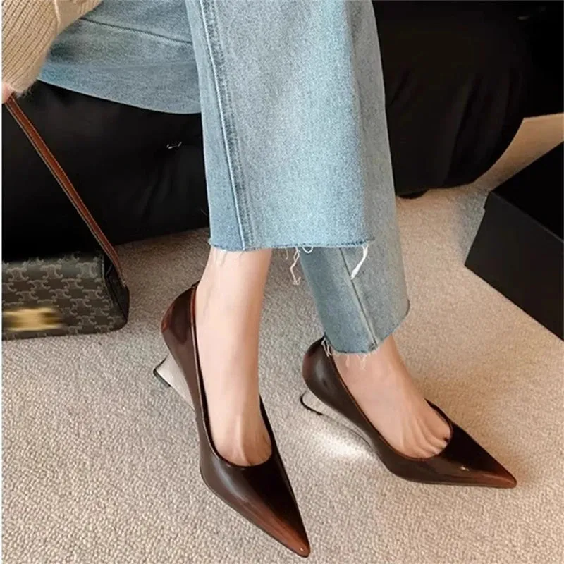 TAVIMART -  2024 Sexy Pointed Toe Wedges Women Shoes Fashion Show Solid Color Elegant Ladies Shoes Feast Comfy Zapatos Mujer 2024 Tendencia