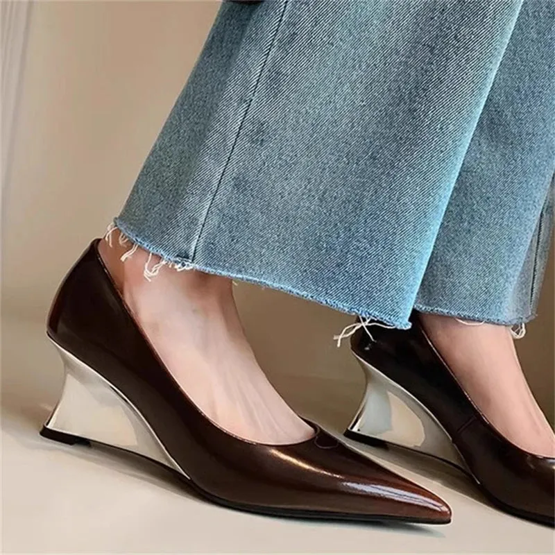 TAVIMART -  2024 Sexy Pointed Toe Wedges Women Shoes Fashion Show Solid Color Elegant Ladies Shoes Feast Comfy Zapatos Mujer 2024 Tendencia