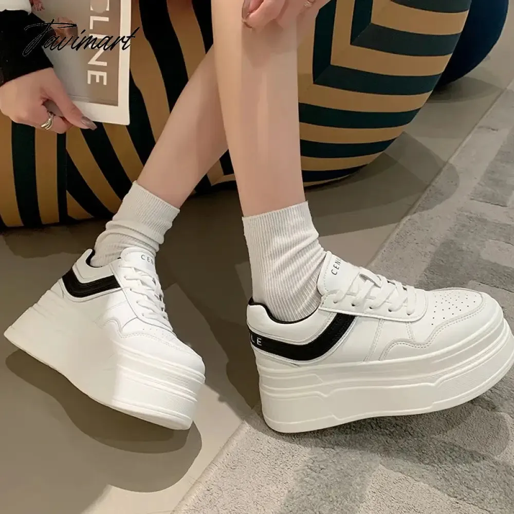 Tavimart New Autumn Women High Platform Shoes 8CM Comfortable Chunky Sneakers Breathable Leather Wedges Casual Sport Dad Shoes Woman