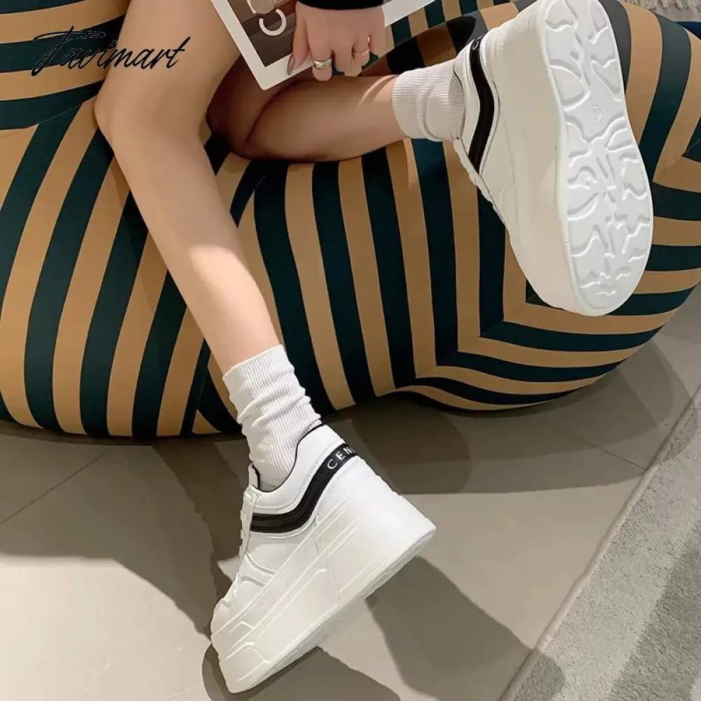 Tavimart New Autumn Women High Platform Shoes 8CM Comfortable Chunky Sneakers Breathable Leather Wedges Casual Sport Dad Shoes Woman