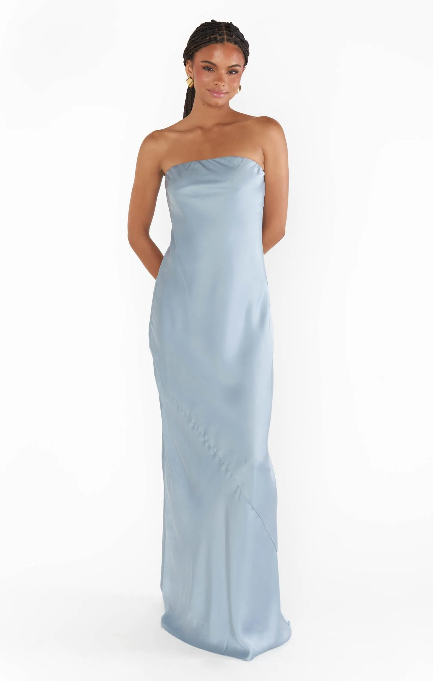 Taylor Tube Maxi Dress ~ Steel Blue Luxe Satin