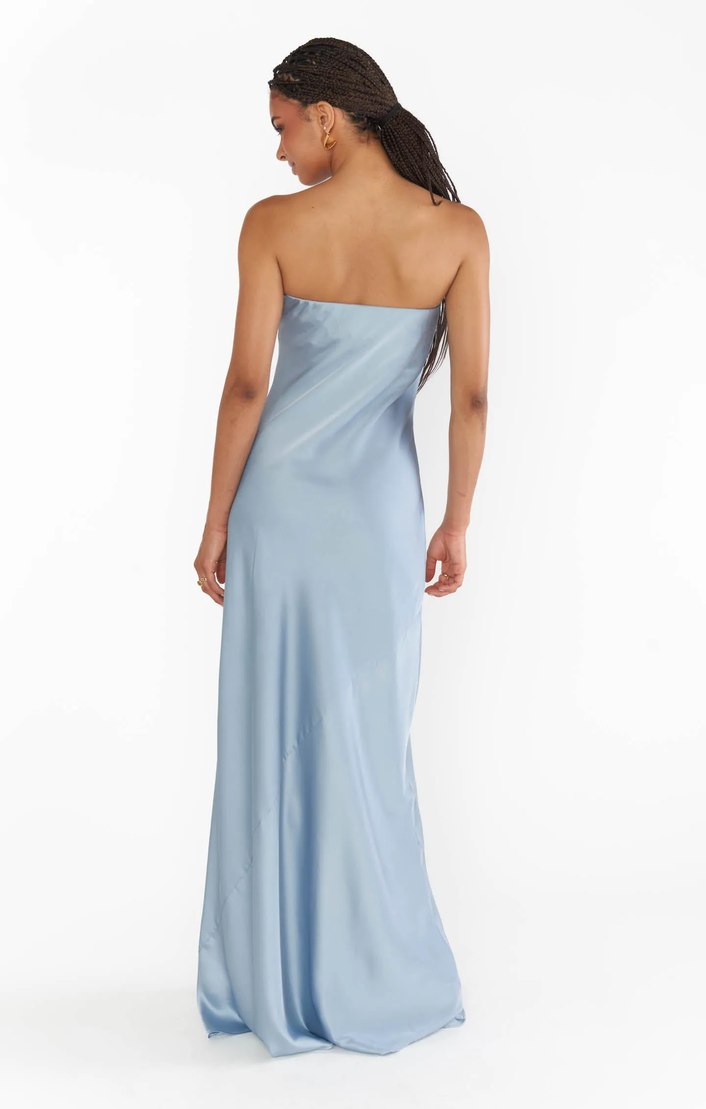 Taylor Tube Maxi Dress ~ Steel Blue Luxe Satin