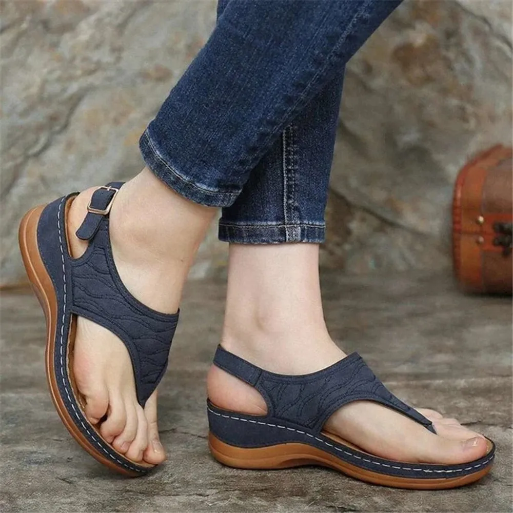 Toleet Graduation Gift Summer Women Strap Sandals Women's Flats Open Toe Solid Casual Shoes Rome Wedges Thong Sandals  Ladies Shoes